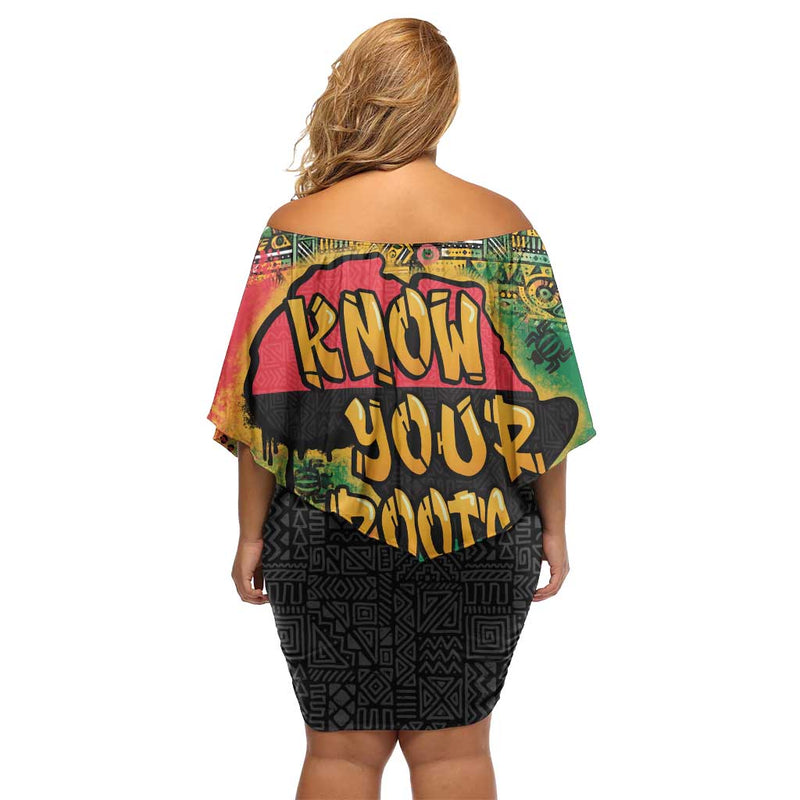 African Map Graffiti Know You Roots Off Shoulder Short Dress