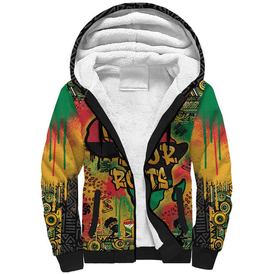 African Map Graffiti Know You Roots Sherpa Hoodie
