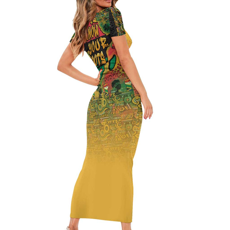 African Map Graffiti Know You Roots Short Sleeve Bodycon Dress