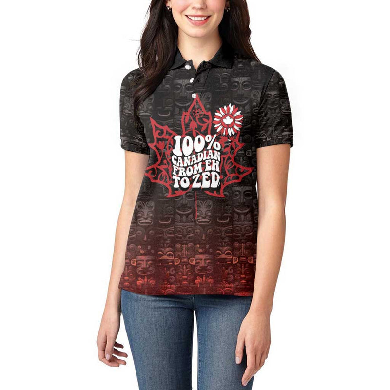 100% Canadian From Eh To Zed True North Strong and Free Women Polo Shirt