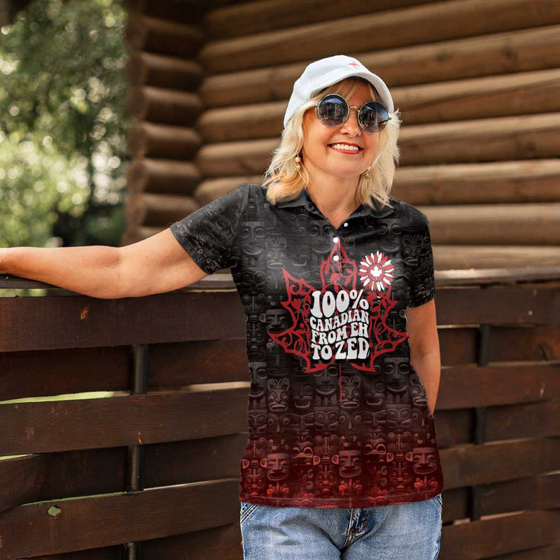 100% Canadian From Eh To Zed True North Strong and Free Women Polo Shirt