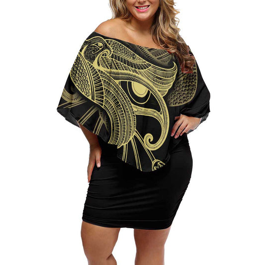 African Horus Eyes Egyptian God Off Shoulder Short Dress