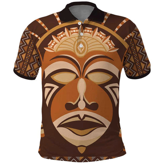 African Mask Printed Mudcloth Polo Shirt