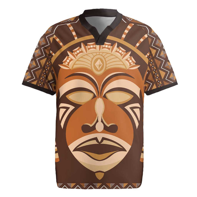 African Mask Printed Mudcloth Rugby Jersey