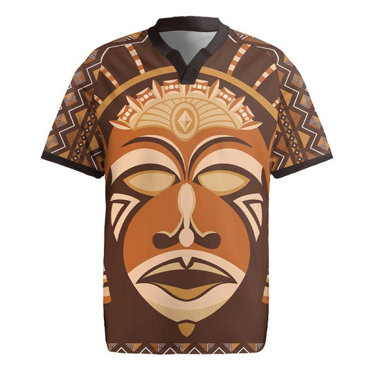 African Mask Printed Mudcloth Rugby Jersey