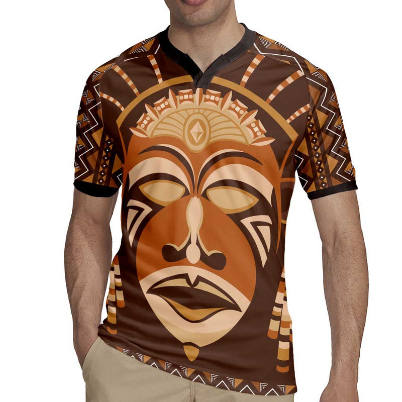 African Mask Printed Mudcloth Rugby Jersey