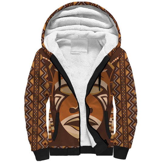 African Mask Printed Mudcloth Sherpa Hoodie