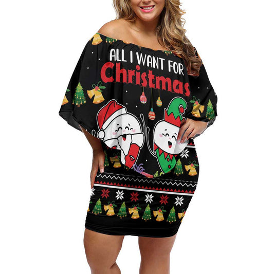 All I Want For Christmas Is My Two Front Teeth Off Shoulder Short Dress