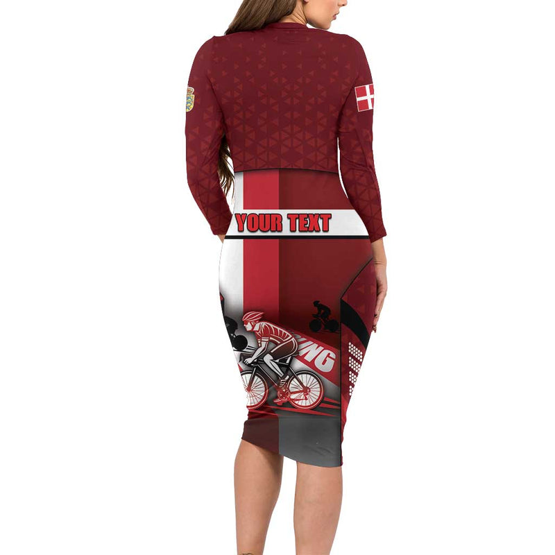 Denmark Cycling Sporty Style Red Long Sleeve Bodycon Dress