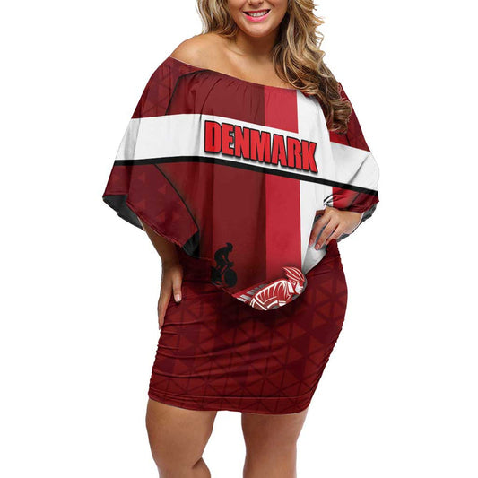 Denmark Cycling Sporty Style Red Off Shoulder Short Dress