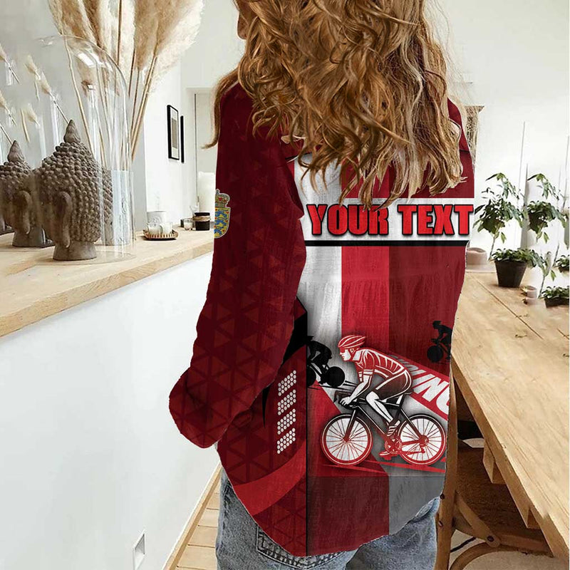 Denmark Cycling Sporty Style Red Women Casual Shirt