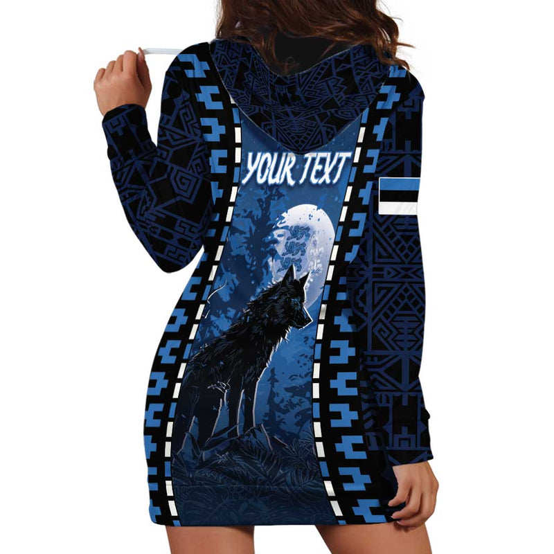 Estonia Night Wolf With Pattern Hoodie Dress