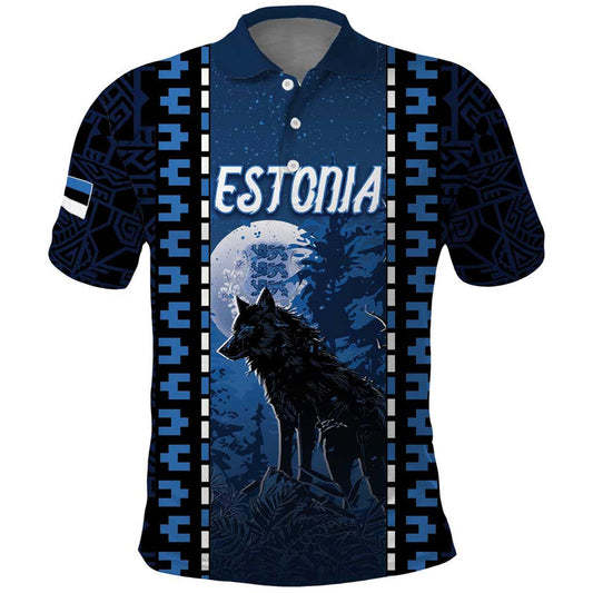 Estonia Night Wolf With Pattern Polo Shirt