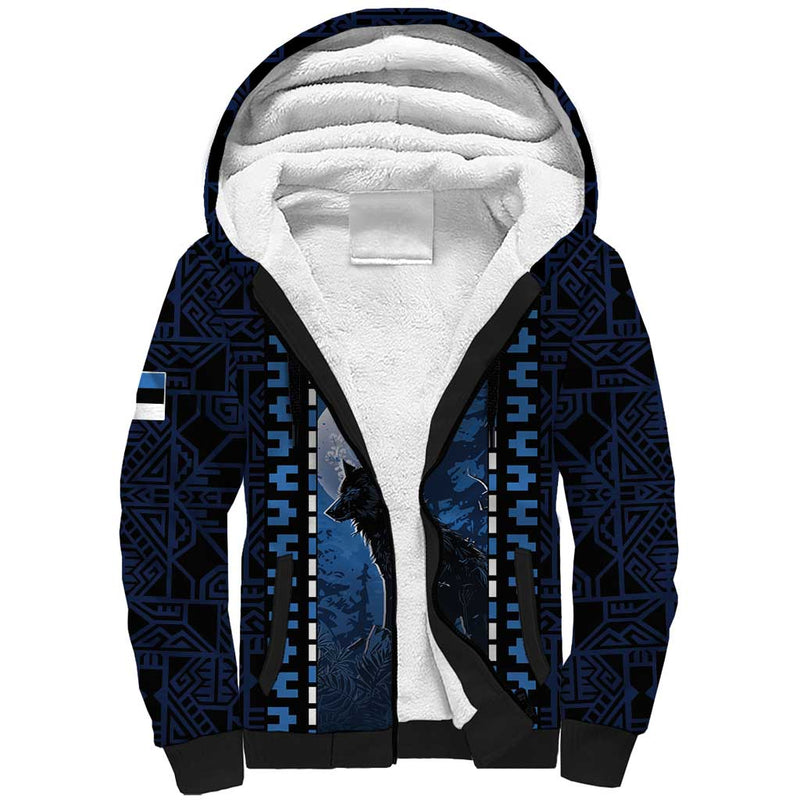 Estonia Sherpa Hoodie Night Wolf With Pattern