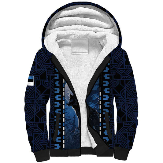 Estonia Sherpa Hoodie Night Wolf With Pattern