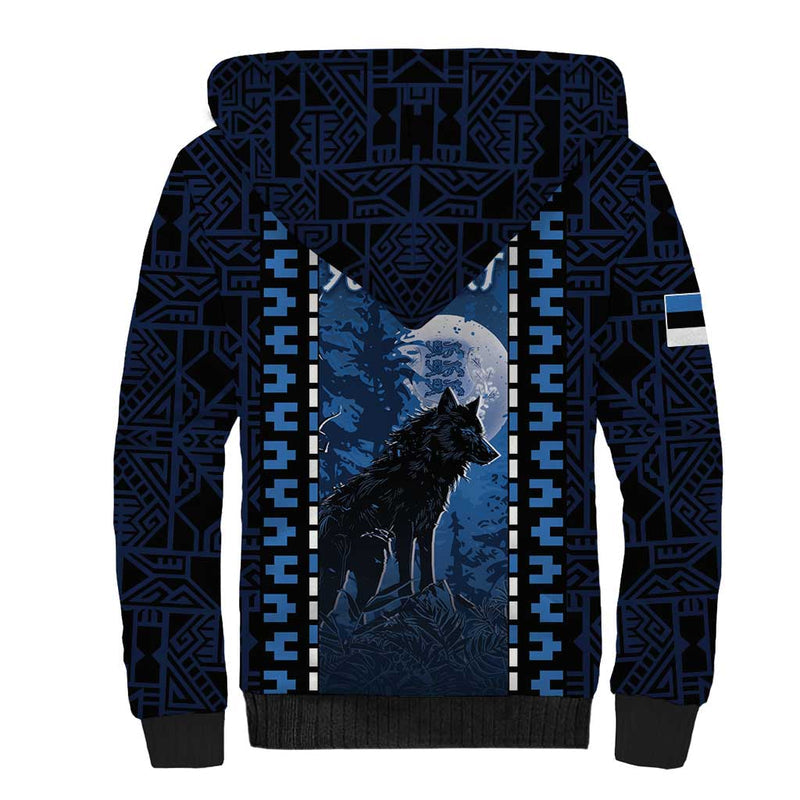 Estonia Sherpa Hoodie Night Wolf With Pattern