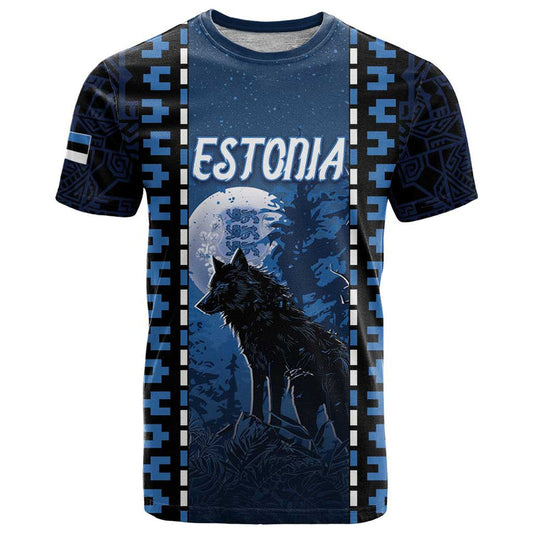 Estonia T Shirt Night Wolf With Pattern