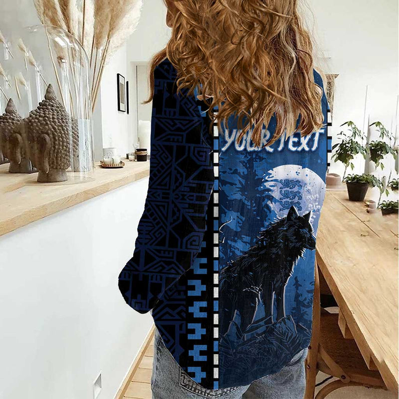 Estonia Women Casual Shirt Night Wolf With Pattern
