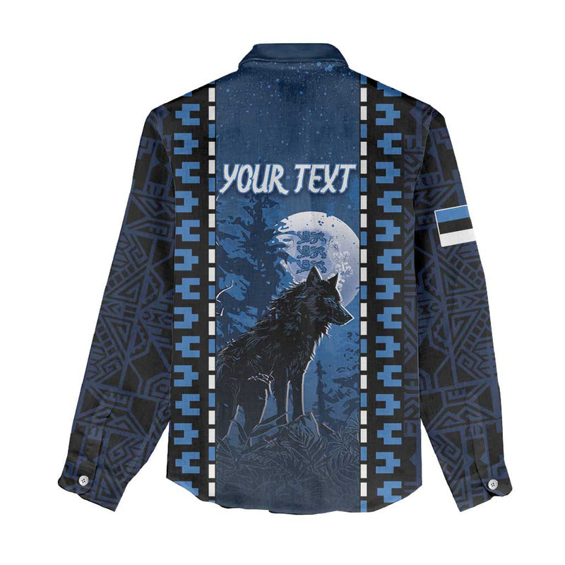 Estonia Women Casual Shirt Night Wolf With Pattern