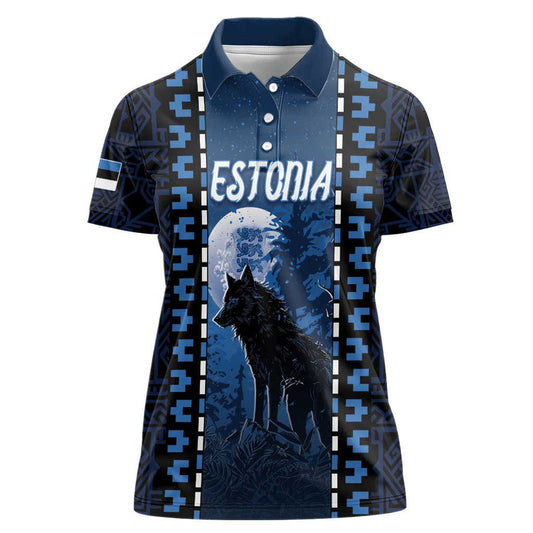 Estonia Night Wolf With Pattern Women Polo Shirt