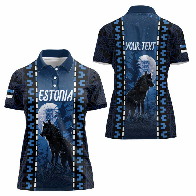 Estonia Women Polo Shirt Night Wolf With Pattern