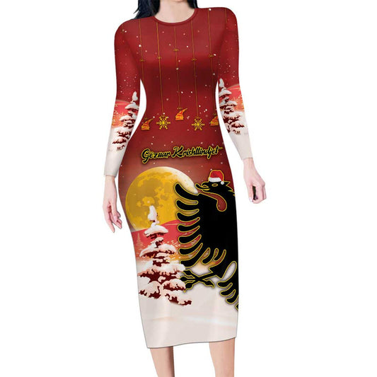 Albania Christmas Gezuar Krishtlindjet Long Sleeve Bodycon Dress