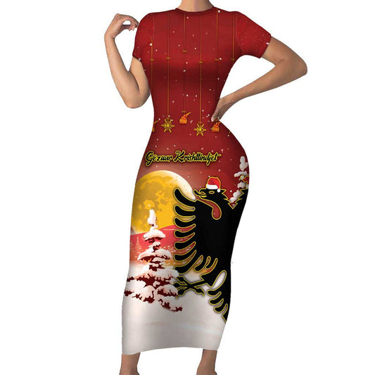 Albania Christmas Gezuar Krishtlindjet Short Sleeve Bodycon Dress