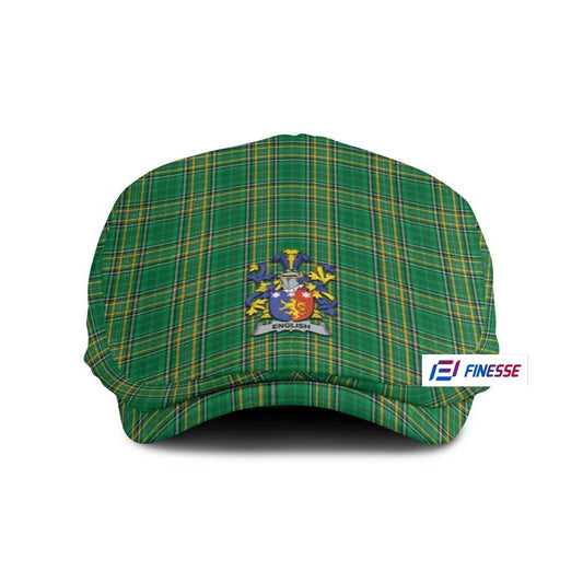 English Irish Clan Tartan Jeff Hat, Tartan Flat Cap with Coat of Arm