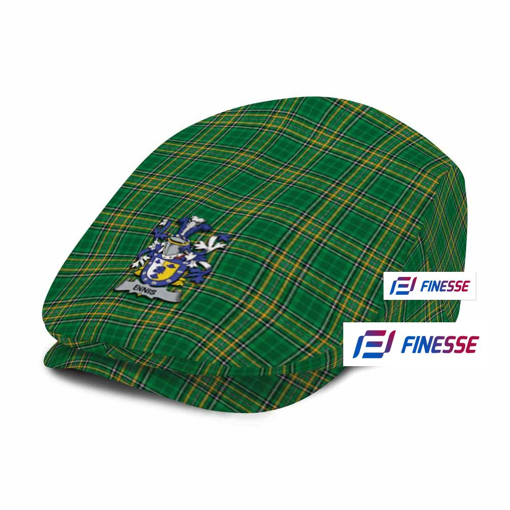 Ennis Irish Clan Tartan Jeff Hat, Tartan Flat Cap with Coat of Arm