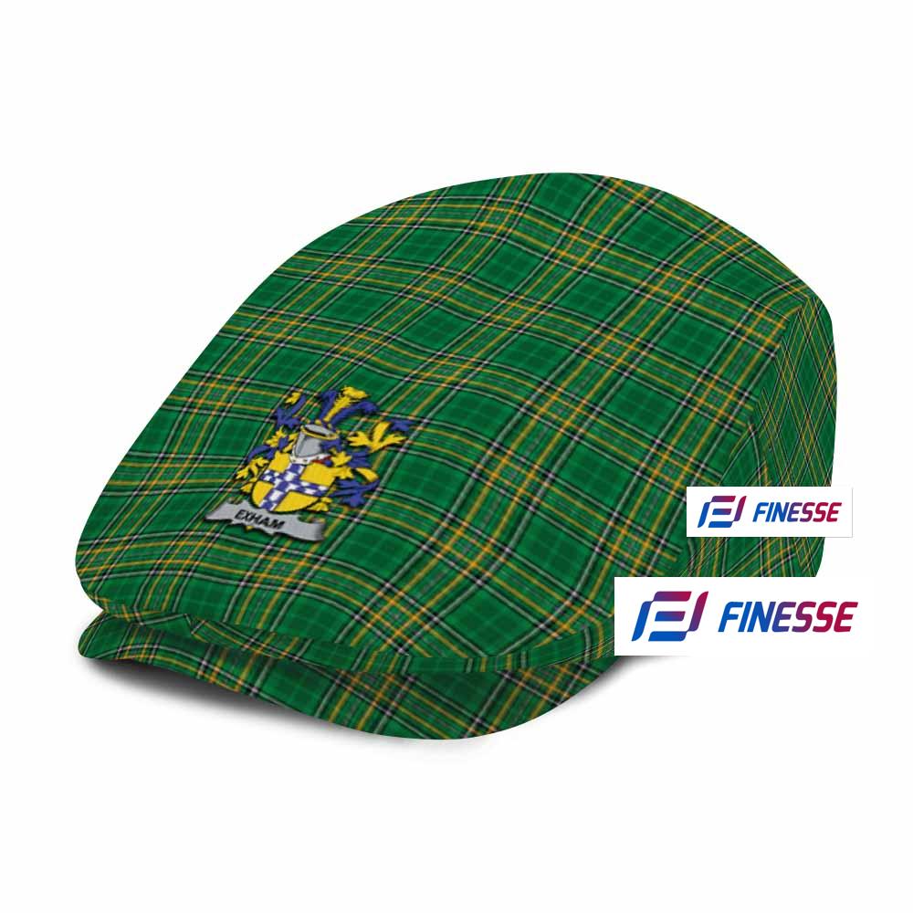Exham Irish Clan Tartan Jeff Hat, Tartan Flat Cap with Coat of Arm
