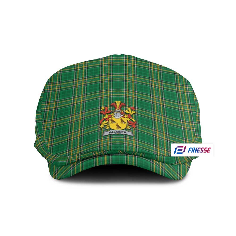 Falkiner Irish Clan Tartan Jeff Hat, Tartan Flat Cap with Coat of Arm