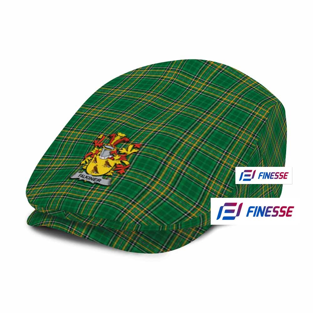 Falkiner Irish Clan Tartan Jeff Hat, Tartan Flat Cap with Coat of Arm