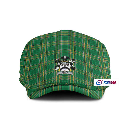Falls Irish Clan Tartan Jeff Hat, Tartan Flat Cap with Coat of Arm
