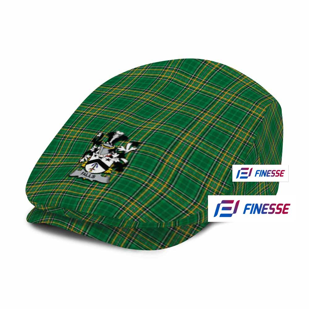 Falls Irish Clan Tartan Jeff Hat, Tartan Flat Cap with Coat of Arm
