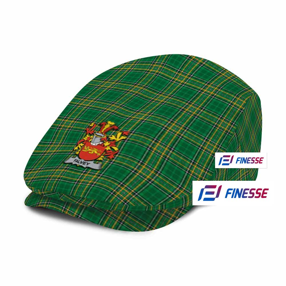 Falvey Irish Clan Tartan Jeff Hat, Tartan Flat Cap with Coat of Arm