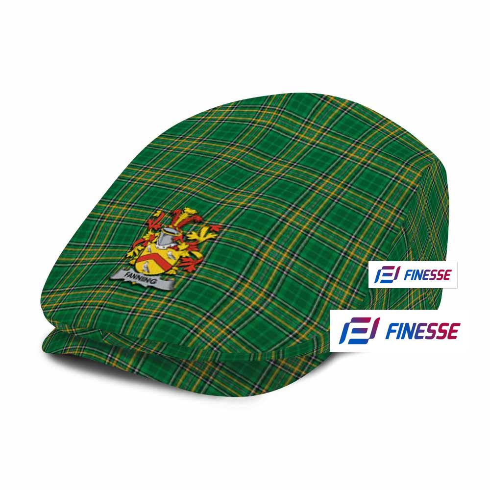 Fanning Irish Clan Tartan Jeff Hat, Tartan Flat Cap with Coat of Arm