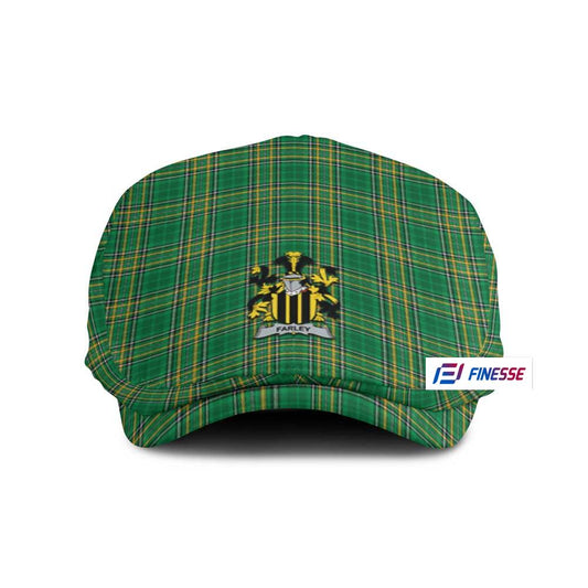 Farley Irish Clan Tartan Jeff Hat, Tartan Flat Cap with Coat of Arm