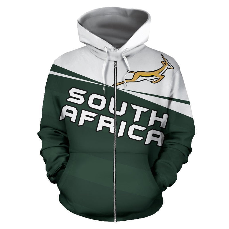 African South Africa Springbok Zip Up Hoodie Vivian Style Hoodie