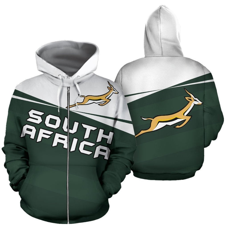 African South Africa Springbok Zip Up Hoodie Vivian Style Hoodie