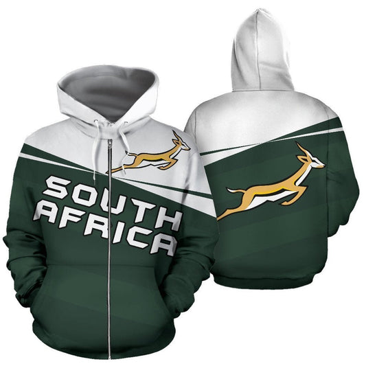 African South Africa Springbok Zip Up Hoodie Vivian Style Hoodie