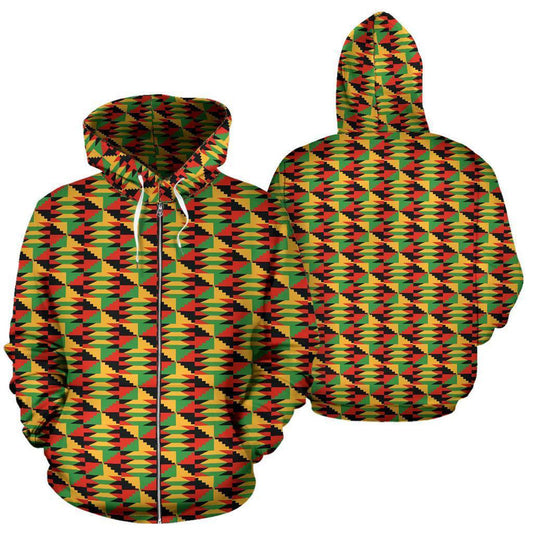 African Kente Zip Hoodie Ghana Hoodie
