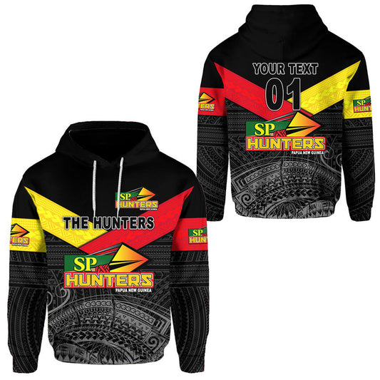Custom Papua New Guinea SP Hunters Rugby Original Style Black, Custom Text and Number Hoodie