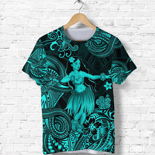 Custom Hawaii Hula Girl Polynesian Unique Style Turquoise T Shirt