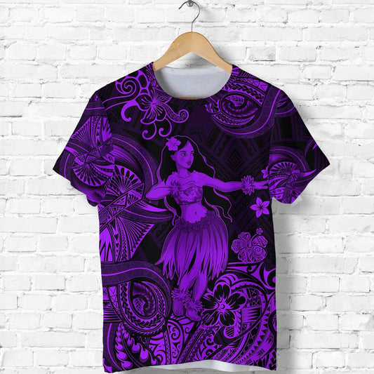 Custom Hawaii Hula Girl Polynesian Unique Style Purple T Shirt