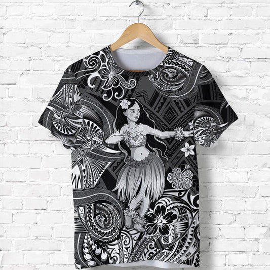 Custom Hawaii Hula Girl Polynesian Unique Style Black T Shirt