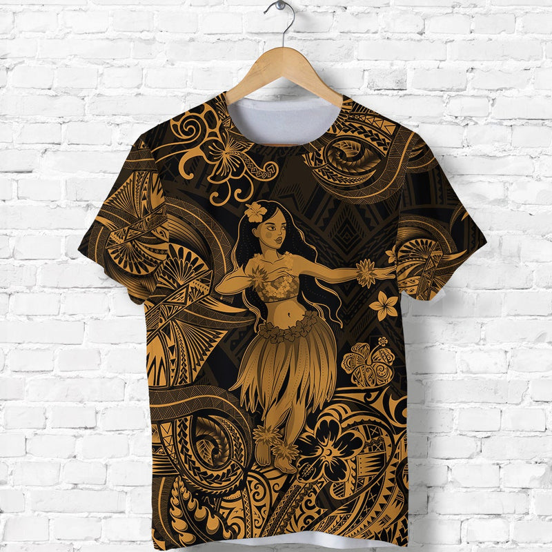 Custom Hawaii Hula Girl Polynesian Unique Style Gold T Shirt
