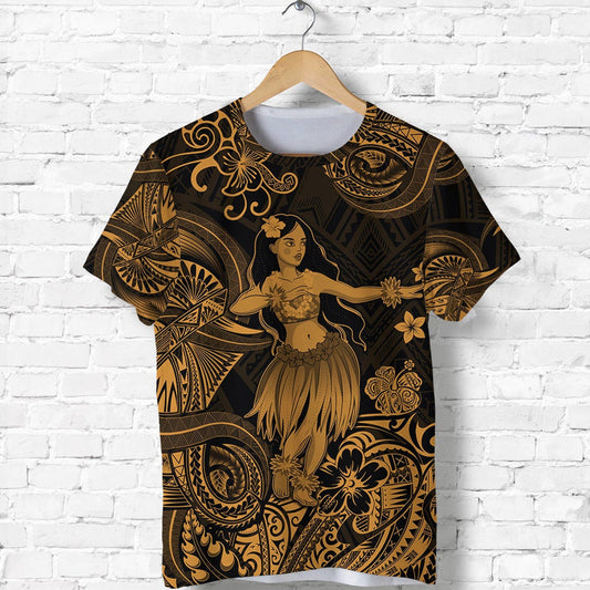 Custom Hawaii Hula Girl Polynesian Unique Style Gold T Shirt