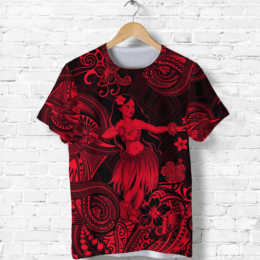 Custom Hawaii Hula Girl Polynesian Unique Style Red T Shirt