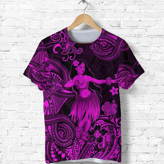 Custom Hawaii Hula Girl Polynesian Unique Style Pink T Shirt