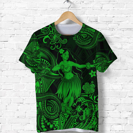 Custom Hawaii Hula Girl Polynesian Unique Style Green T Shirt